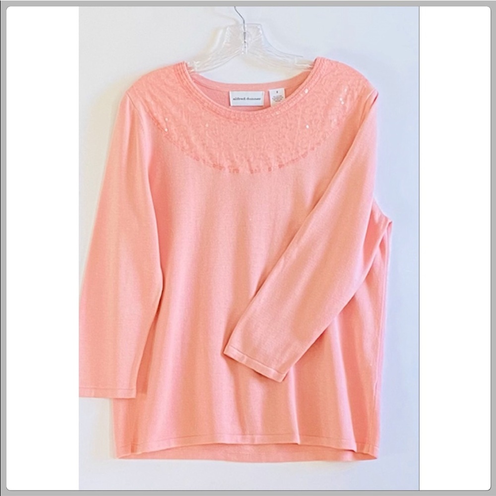 NWOT Glittering Alfred Dunner Soft Pink Lace Sequin Sweater